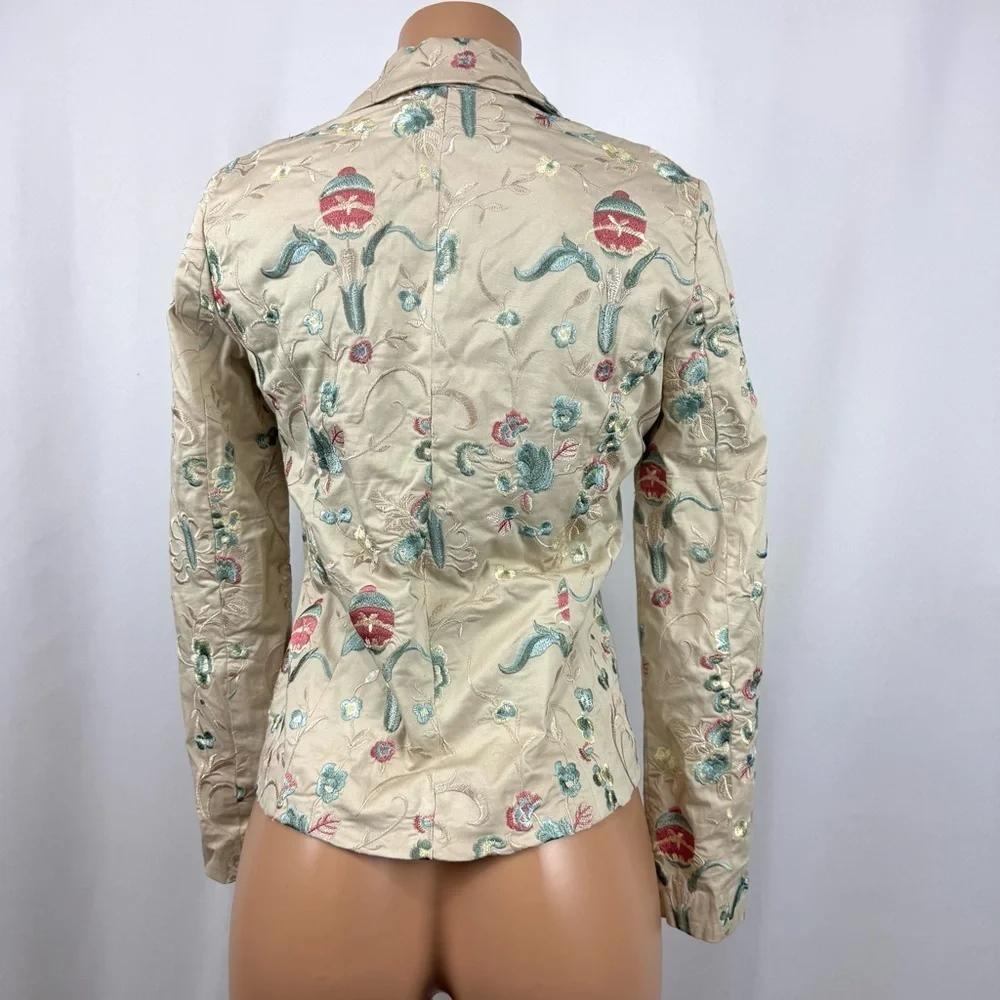 CORTEFIEL Women’s Sz 38 US M Cream Embroidered Blazer Jacket Whimsical Fairycore
